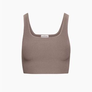 Aritzia Babaton Sculpt Knit Squareneck Cropped Tank XS Dark Taupe
